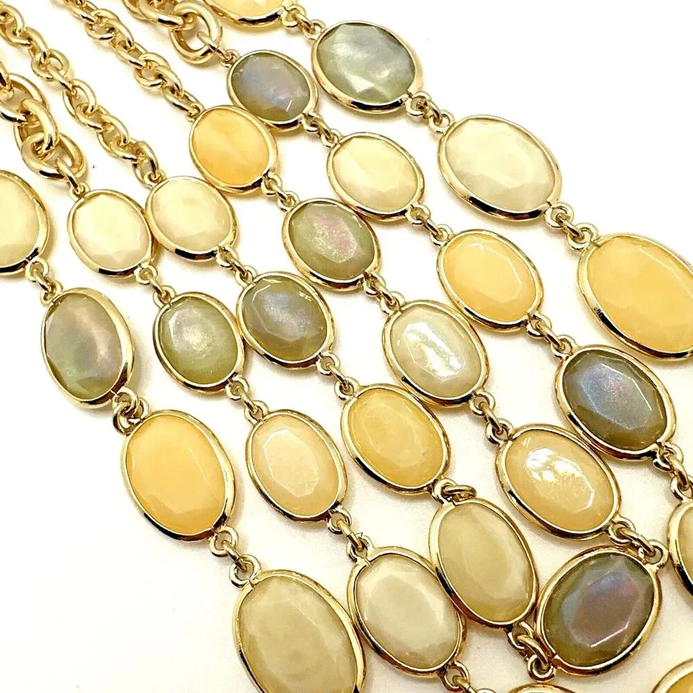 TALBOTS Multi Strand Statement Necklace Cream Beige Yellow Gold Tone 17-20